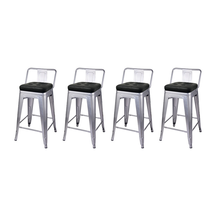 17 Stories 24Inch Counter Height Low Back Metal Stool with Black Vegan